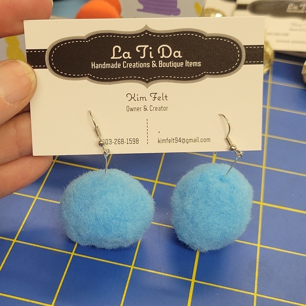 Fuzz Ball Earrings Blue